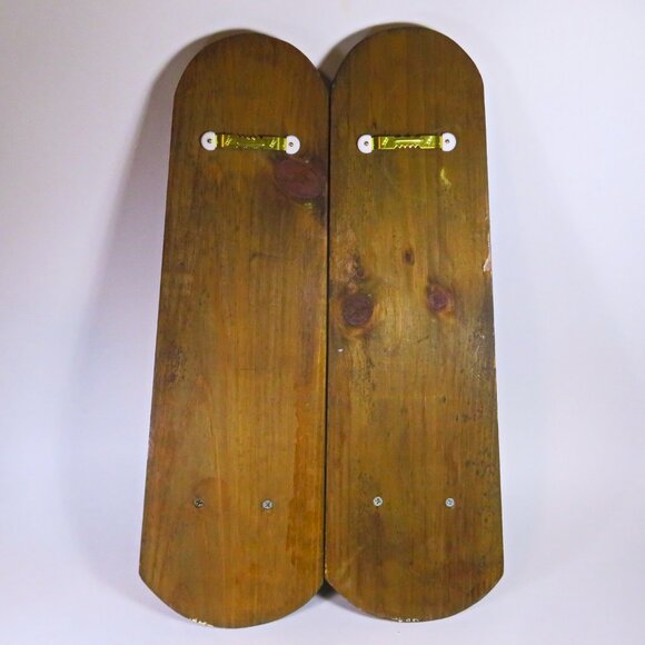 Vintage Pair Hand Crafted 3/4" Wood Hanging Wall Decor 16" Tall Candle Holders - Picture 7 of 7